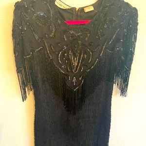 Vintage 80s glam beaded black dress - with shoulder pads!